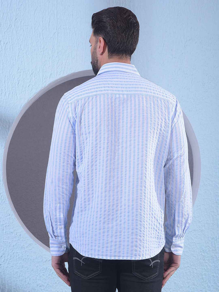 Blue 100% Cotton Vertical Stripes Shirt