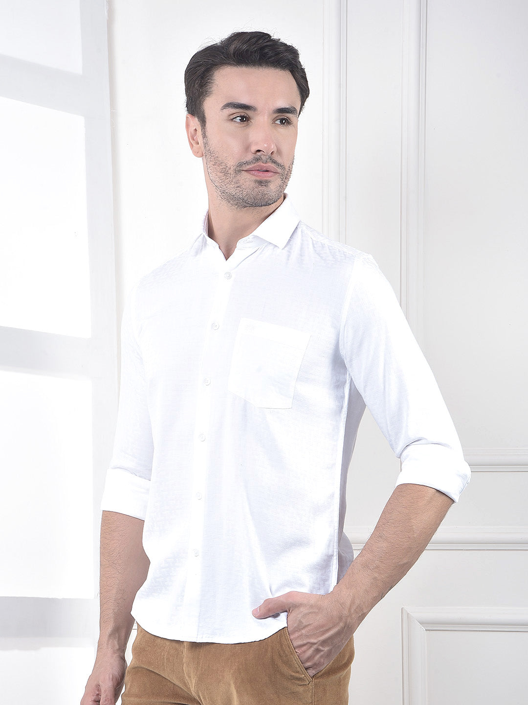 White Jacquard 100% Cotton Shirt