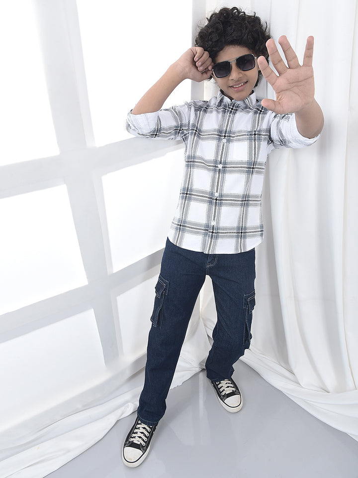 Blue 100% Cotton Straight Cargo Jeans