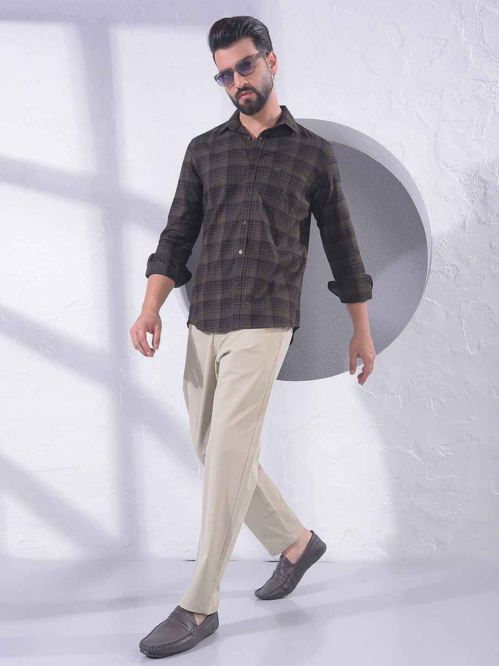 Brown Checked 100% Cotton Shirt