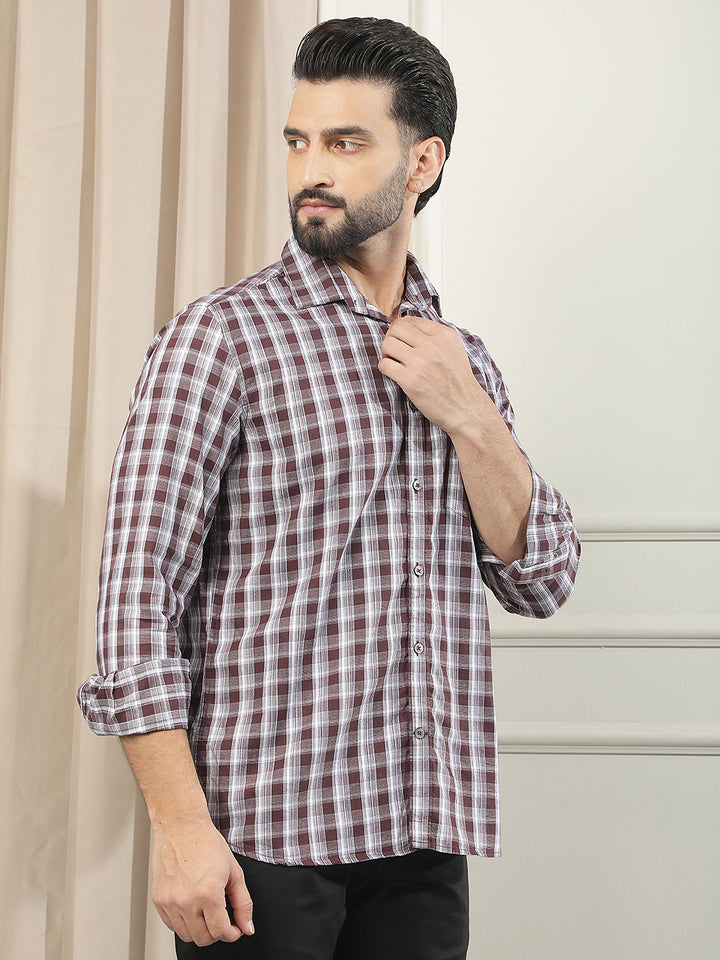 Purple Checked 100% Cotton Shirt