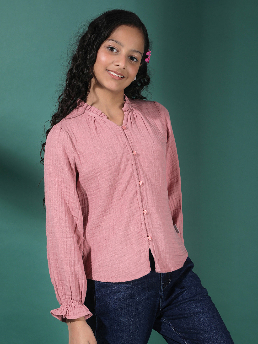 Pink Textured V-Neck Top