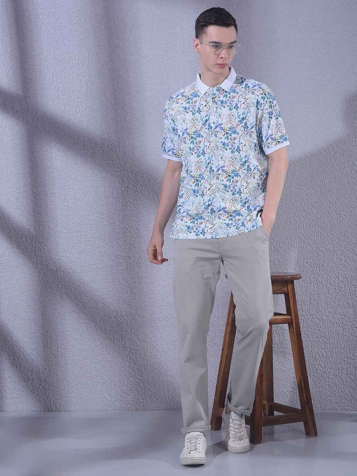 White Floral Print 100% Cotton T-Shirt