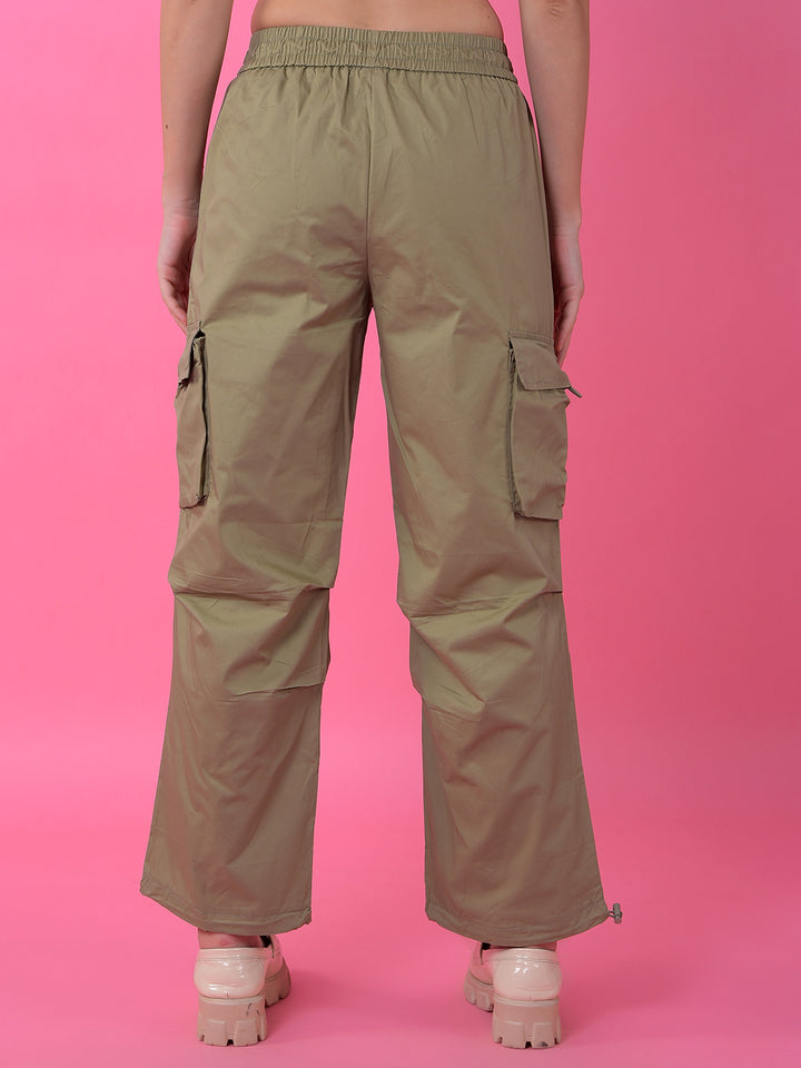 Beige Loose Fit 100% Cotton Cargo Trousers