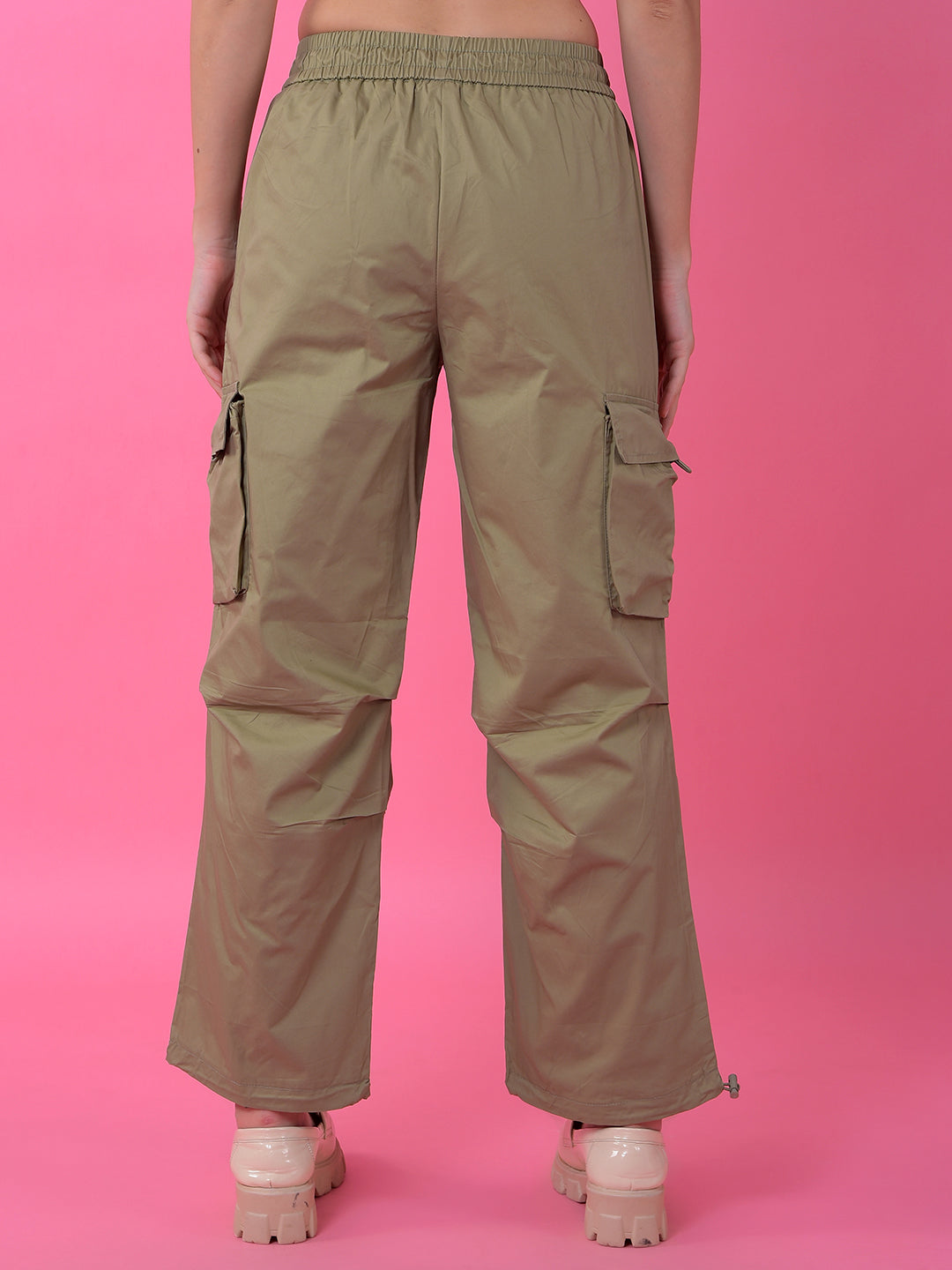 Beige Loose Fit 100% Cotton Cargo Trousers