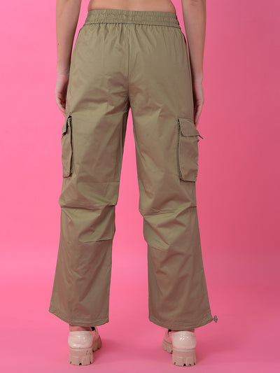 Beige Loose Fit 100% Cotton Cargo Trousers