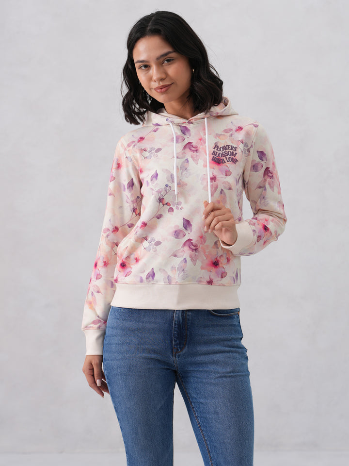 Multi-Color Floral Printed Hooded Neck Sweatshirt