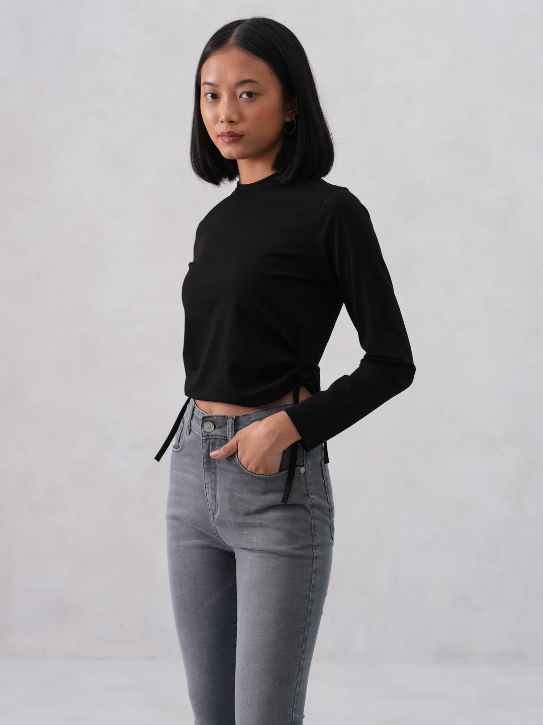 Side-Tie Crop Black T-Shirt