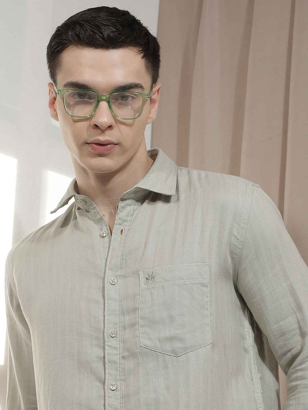 Green Vertical Stripes Shirt