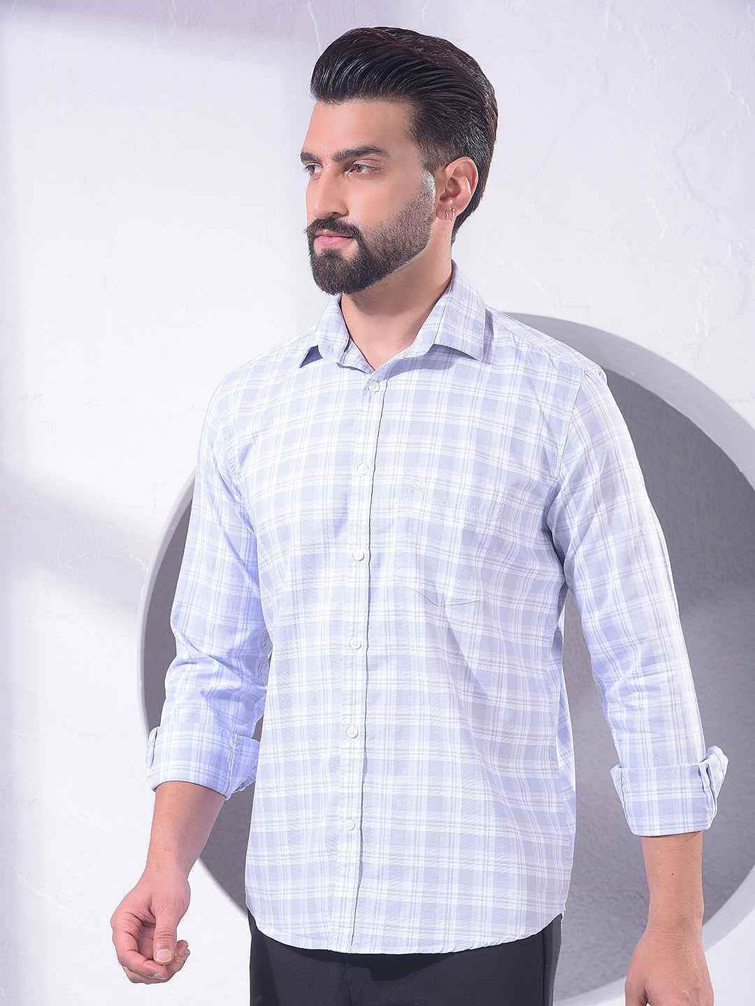 Purple Checked 100% Cotton Shirt