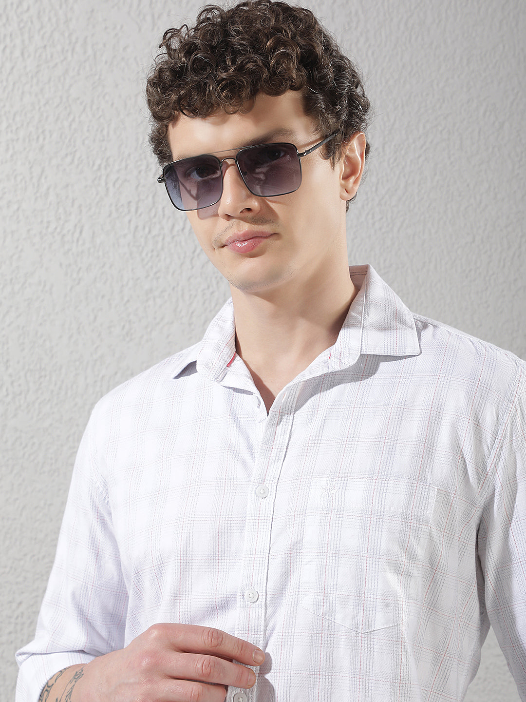 White 100% Cotton Checked Shirt