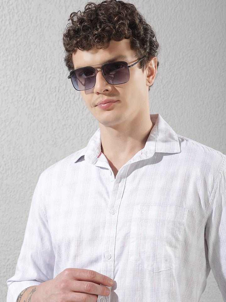 White 100% Cotton Checked Shirt