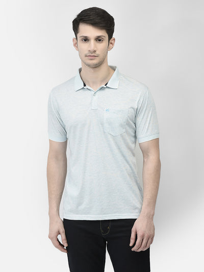Blue Printed Polo Neck T-Shirt