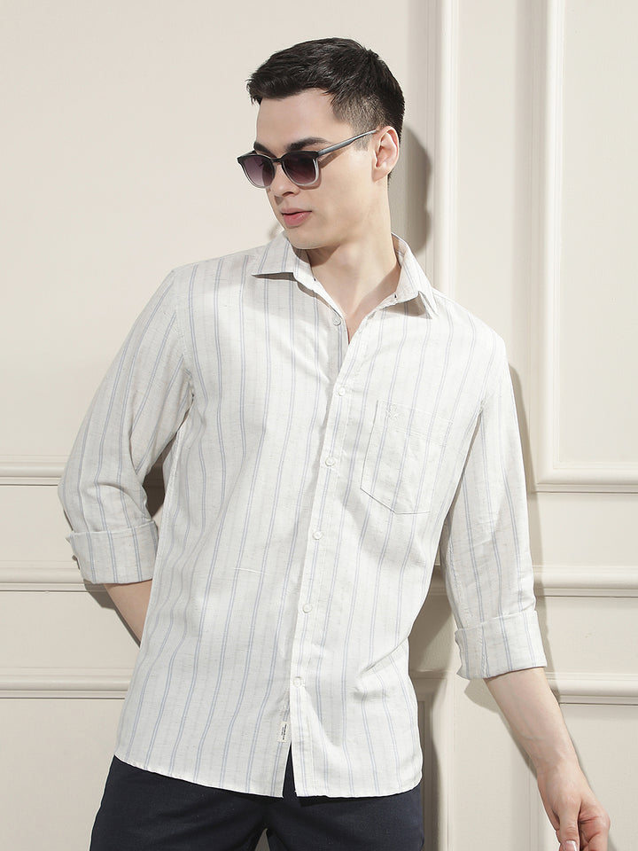 Blue Vertical Striped Linen Shirt