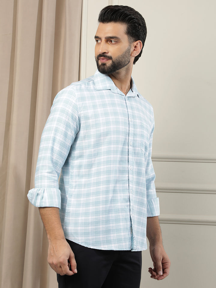 Sleek Azure Blue Checked Shirt