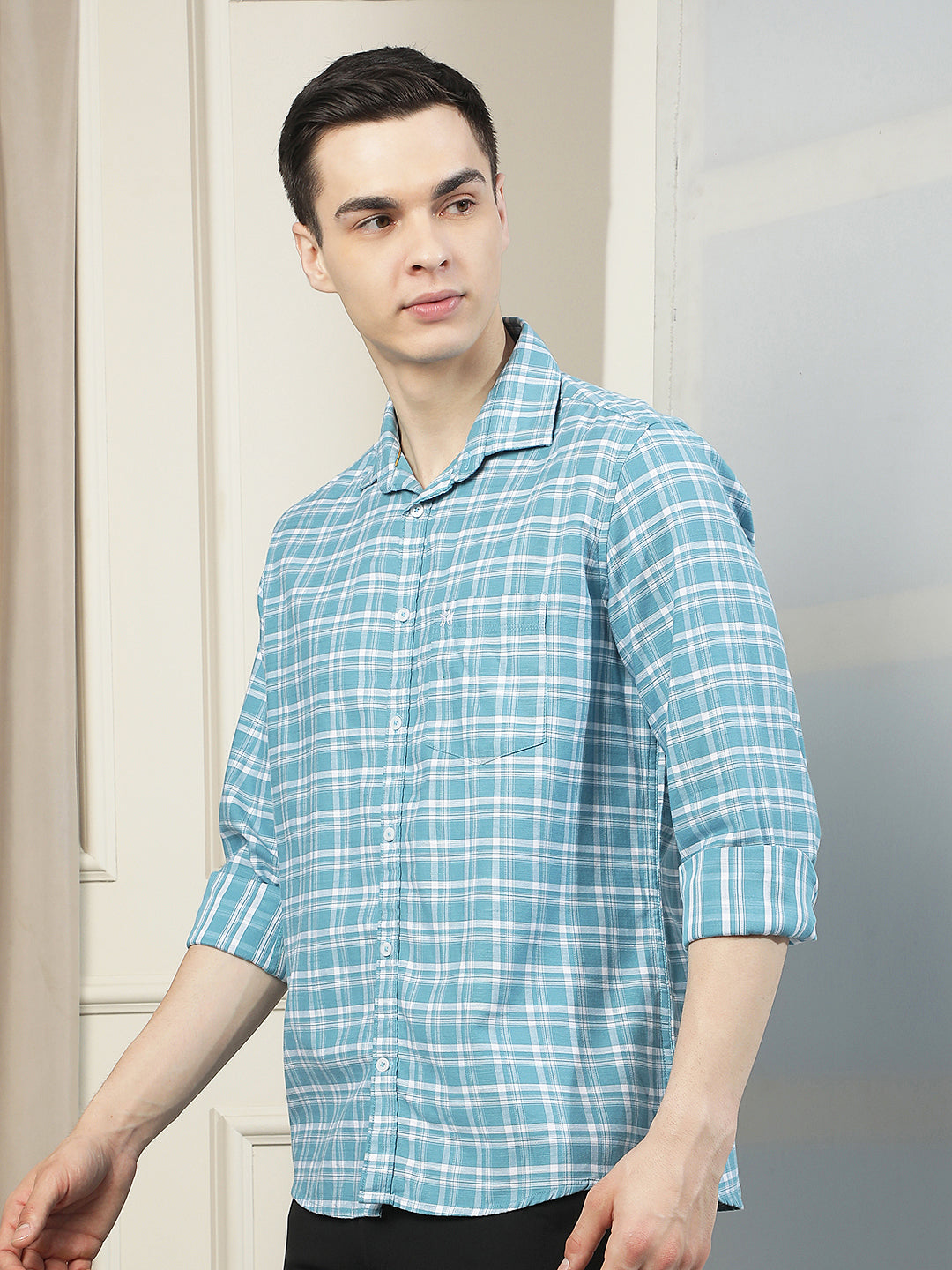 Chic Ocean Blue Checked Shirt