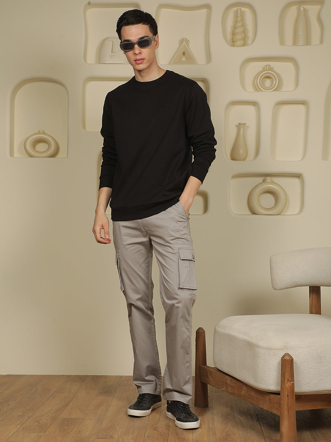 Cotton Grey Cargo Stretchable Jeans