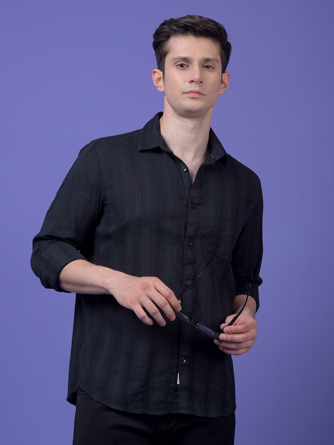 Black Embroidered 100% Cotton Shirt