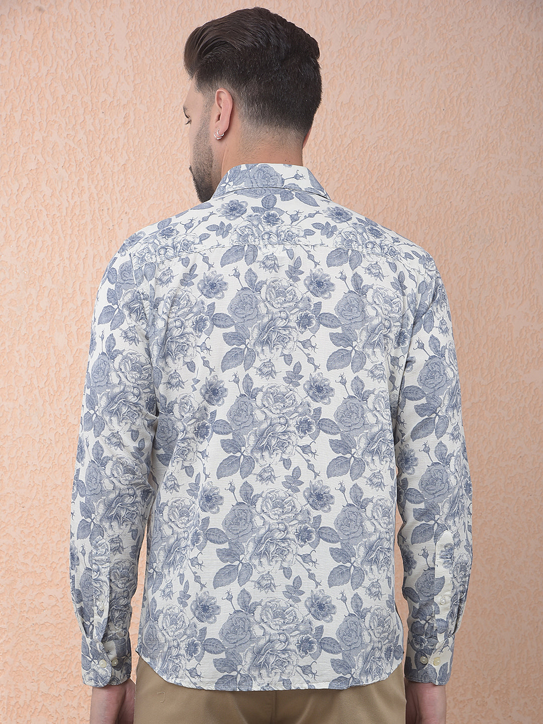 Blue Floral Print Linen Shirt