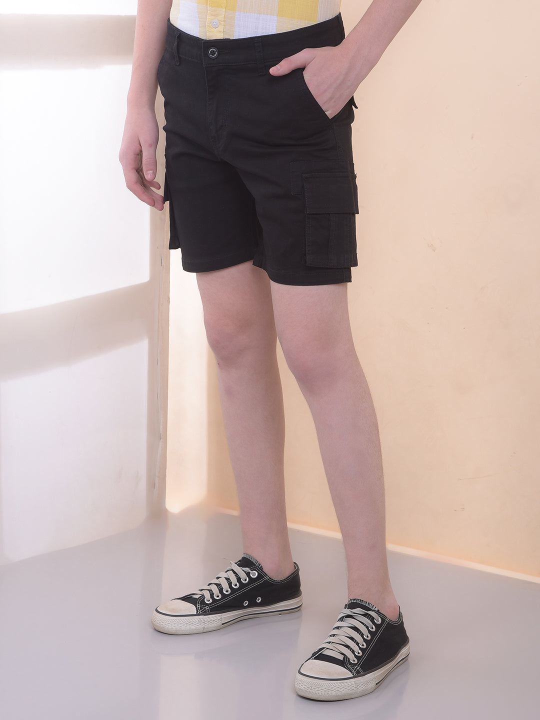 Black Cotton Cargo Shorts