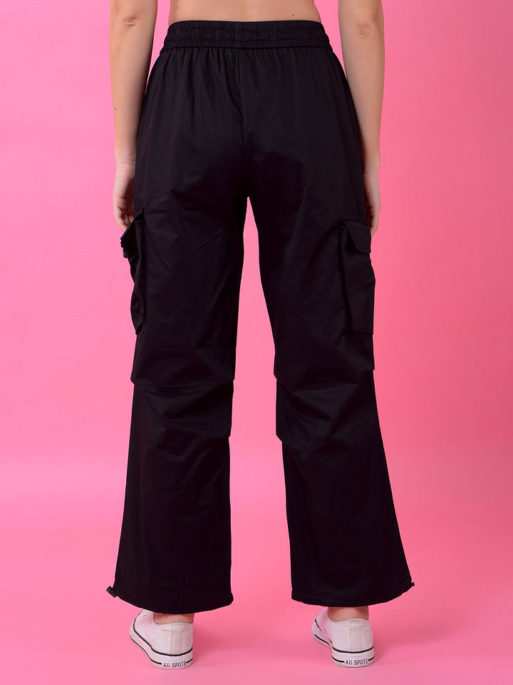 Black Loose Fit 100% Cotton Cargo Trousers