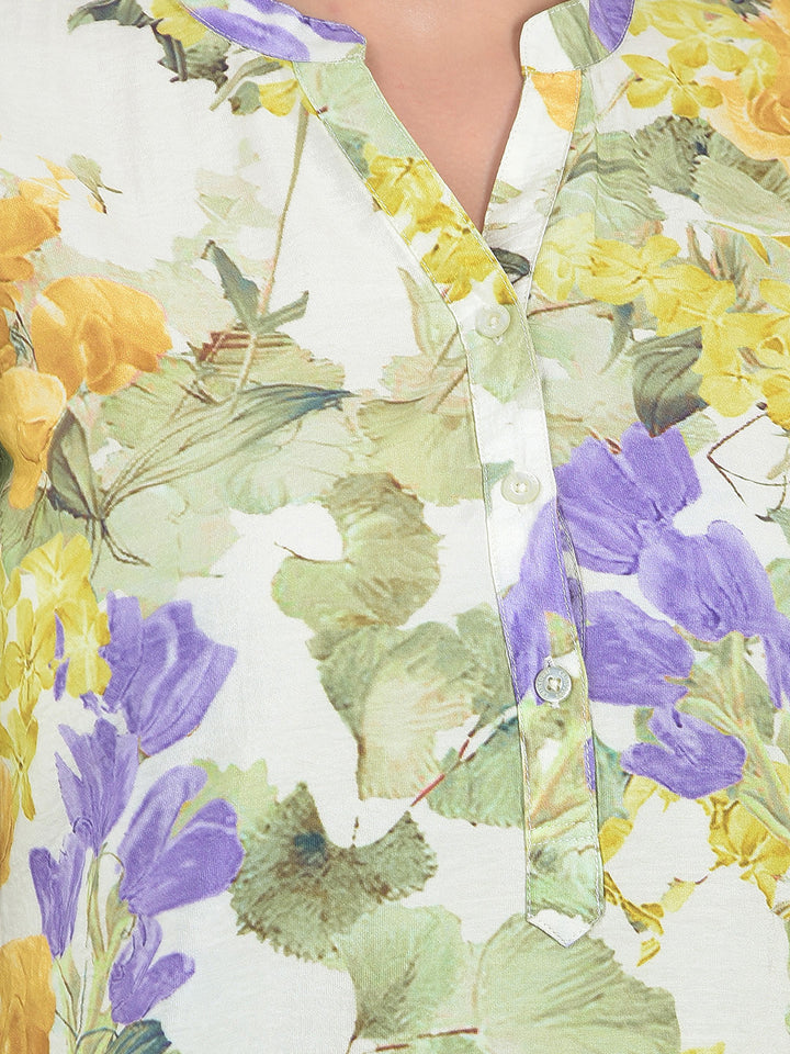 Mustard Floral Print V-Neck Top