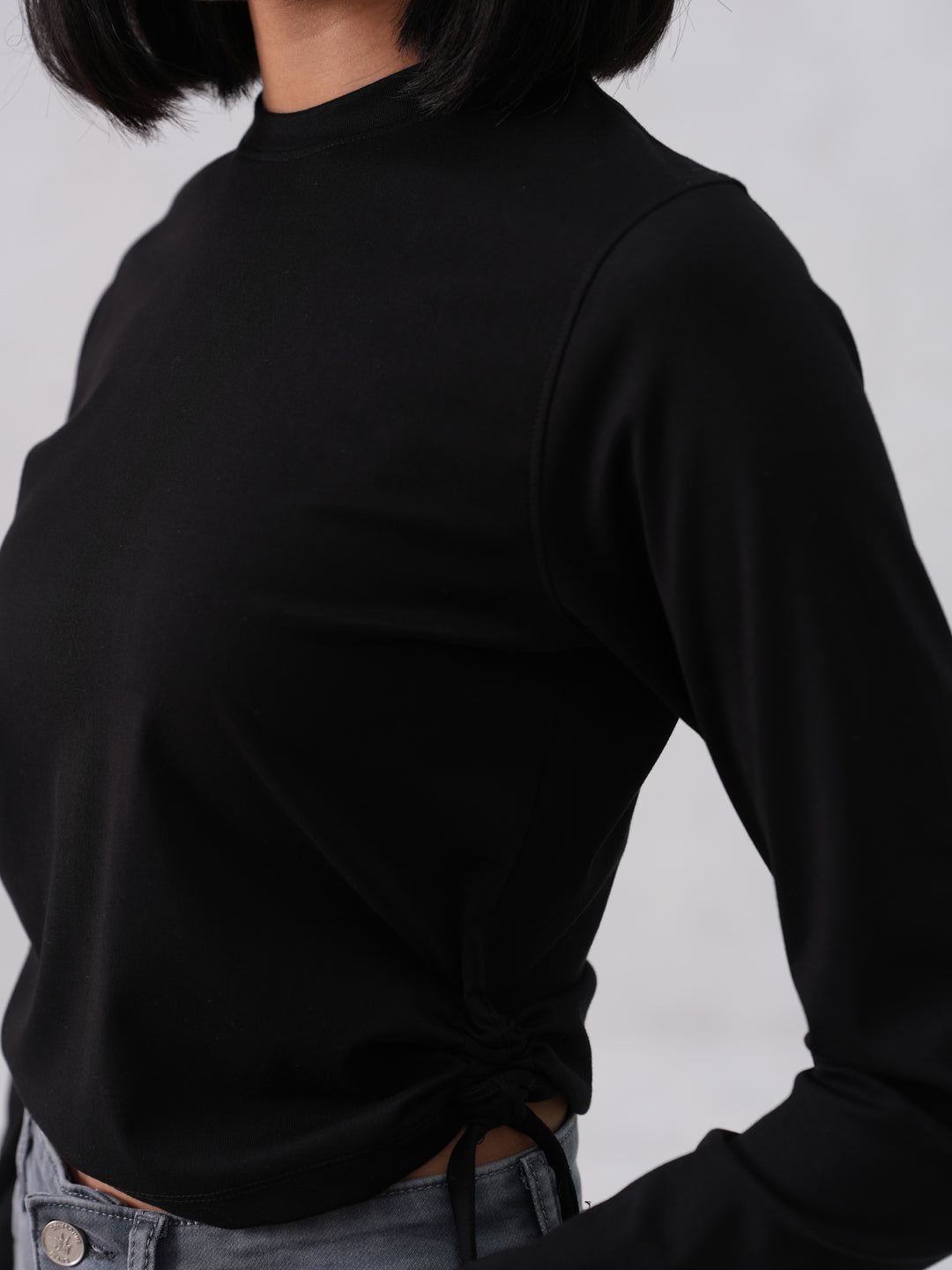 Side-Tie Crop Black T-Shirt