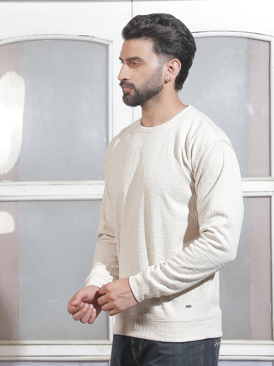 Classic Sand Beige Jacquard Sweatshirt