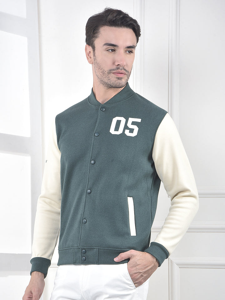 Green Color-Block Varsity Jacket