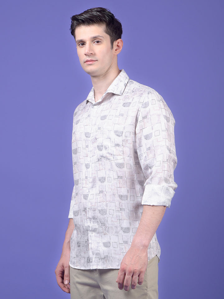 Off White Printed Linen Shirt