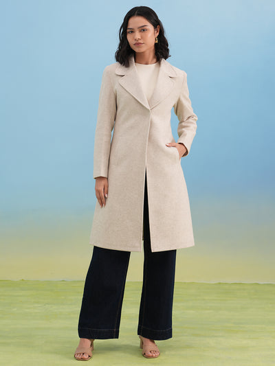 Beige Notched-Lapel Over-Coat