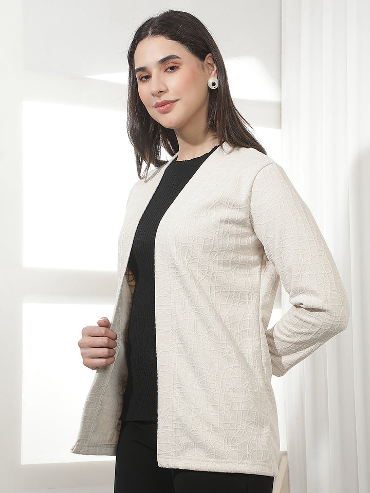 Minimalist Warm Sand Beige Jacquard Shrug