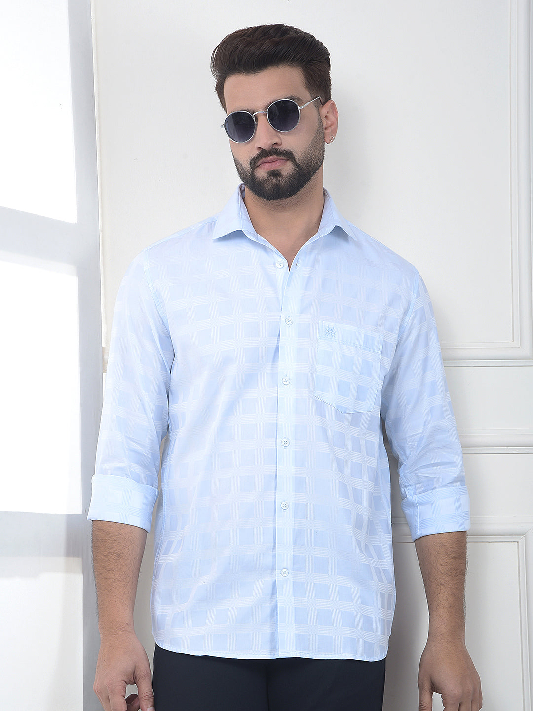 Blue Checked 100% Cotton Shirt