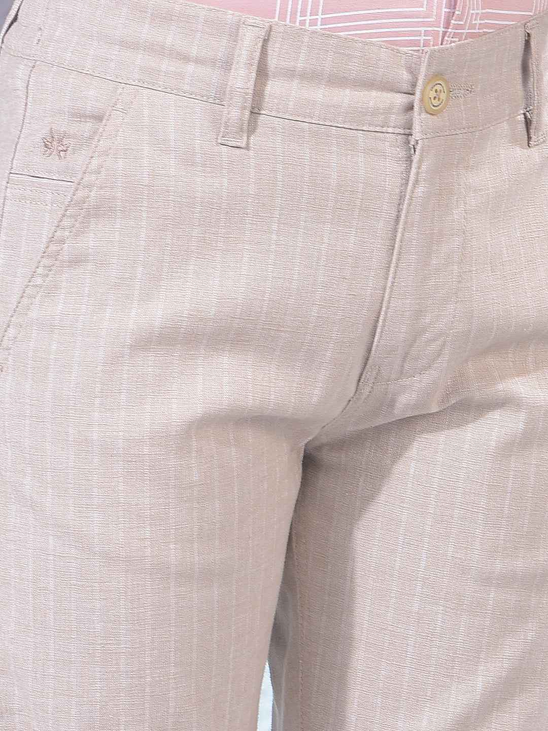 Beige Vertical Stripes Trousers