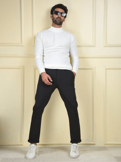 Navy Blue Checked Knitted Trousers