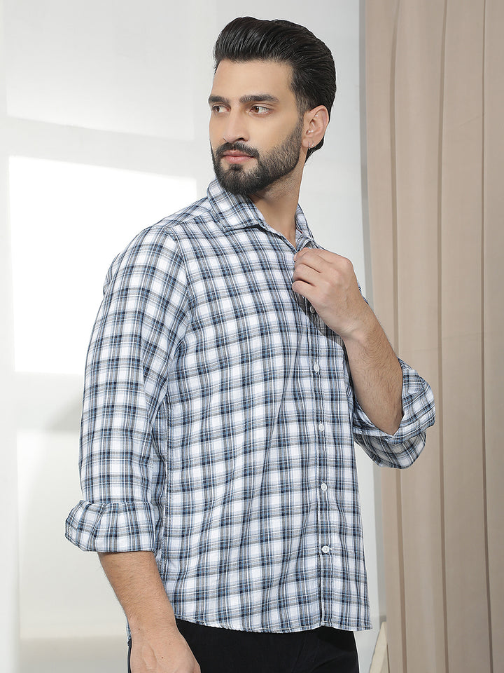 White 100% Cotton Checked Shirt