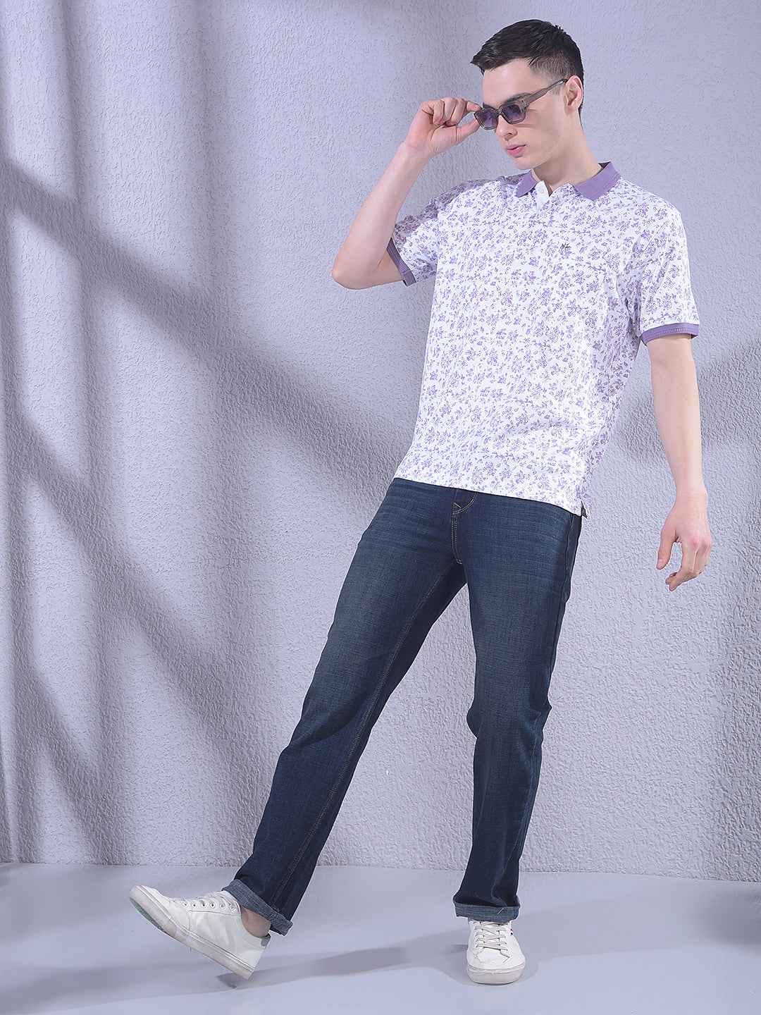 Purple Printed Polo Neck T-Shirt