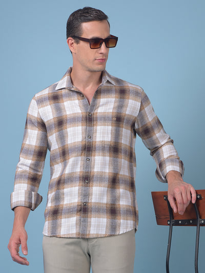 Brown Checked 100% Cotton Shirt