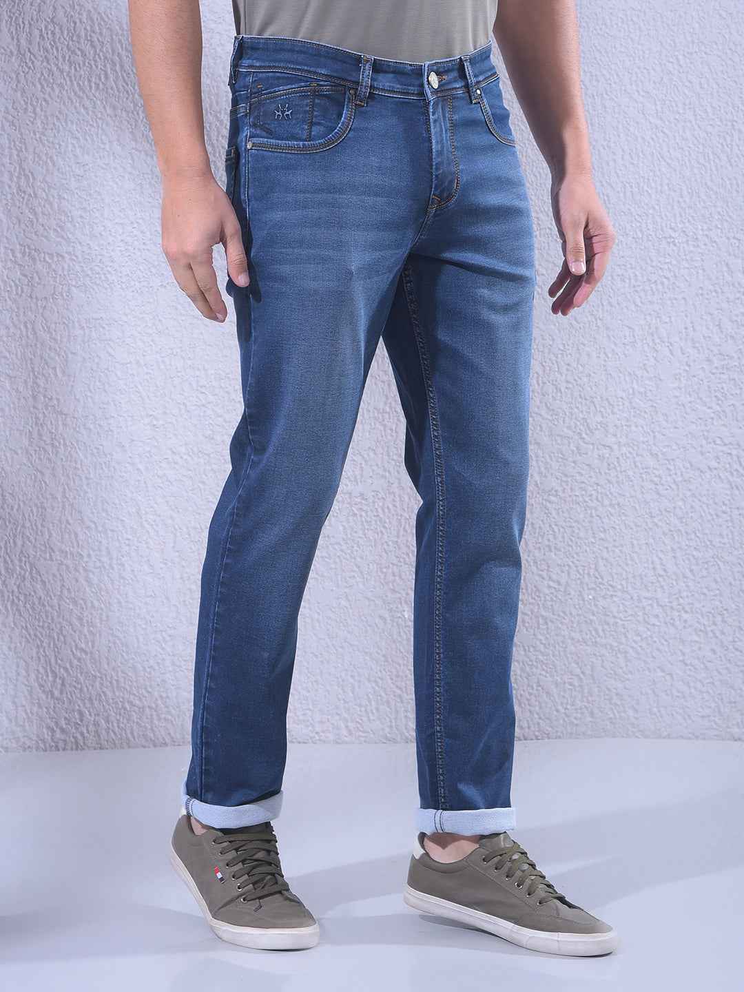 Vivid Blue Faded Stretch Jeans
