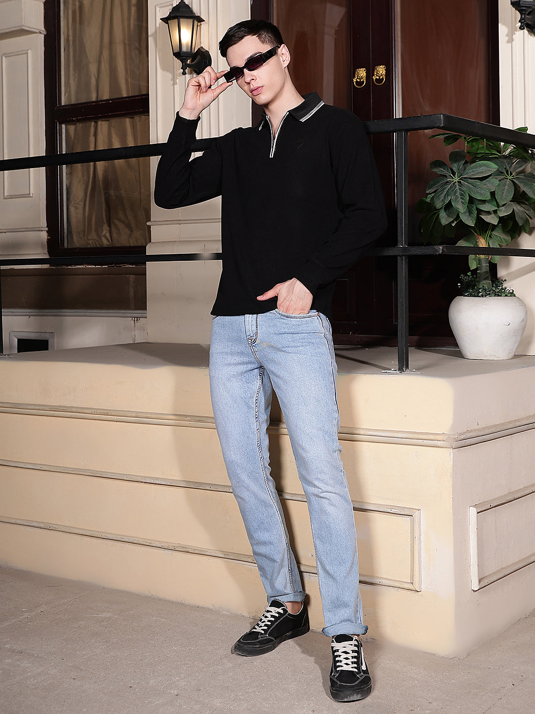 Black Polo Neck Long Sleeves T-Shirt
