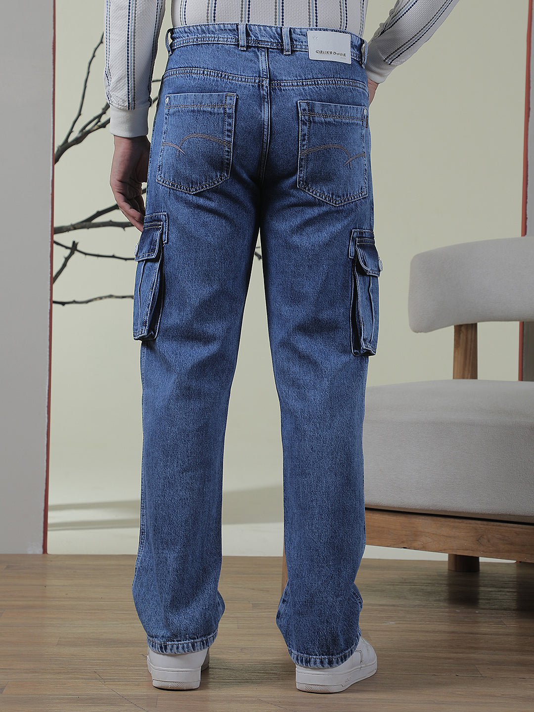 Navy Blue 100% Cotton Cargo Jeans