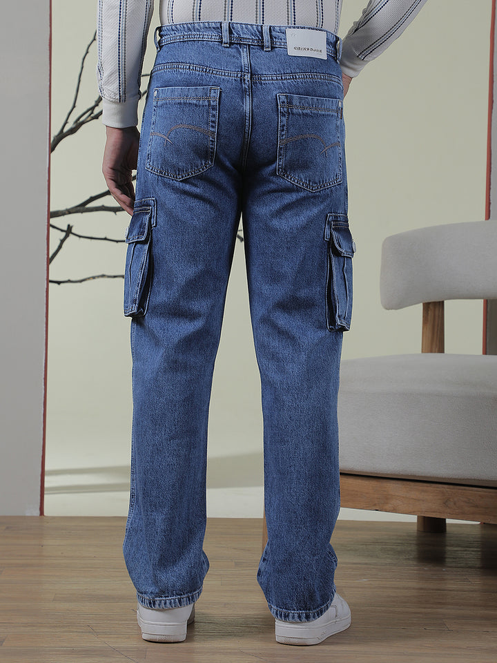 Navy Blue 100% Cotton Cargo Jeans