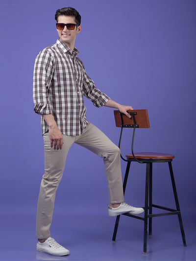 Brown Checked 100% Cotton Shirt