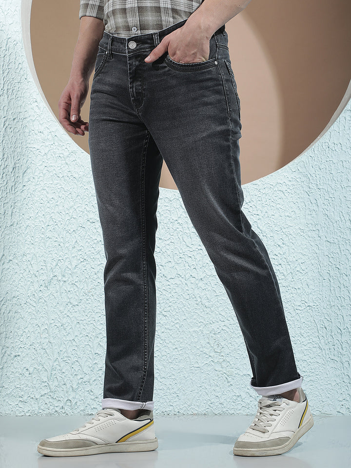 Black Cotton Casual Jeans