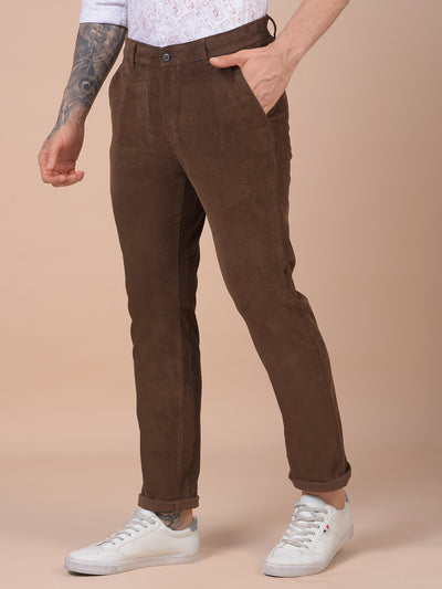 Brown Printed Corduroy Trousers