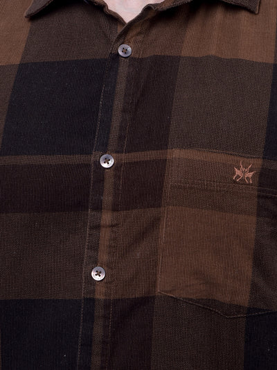 Brown Checked 100% Cotton Corduroy Shirt
