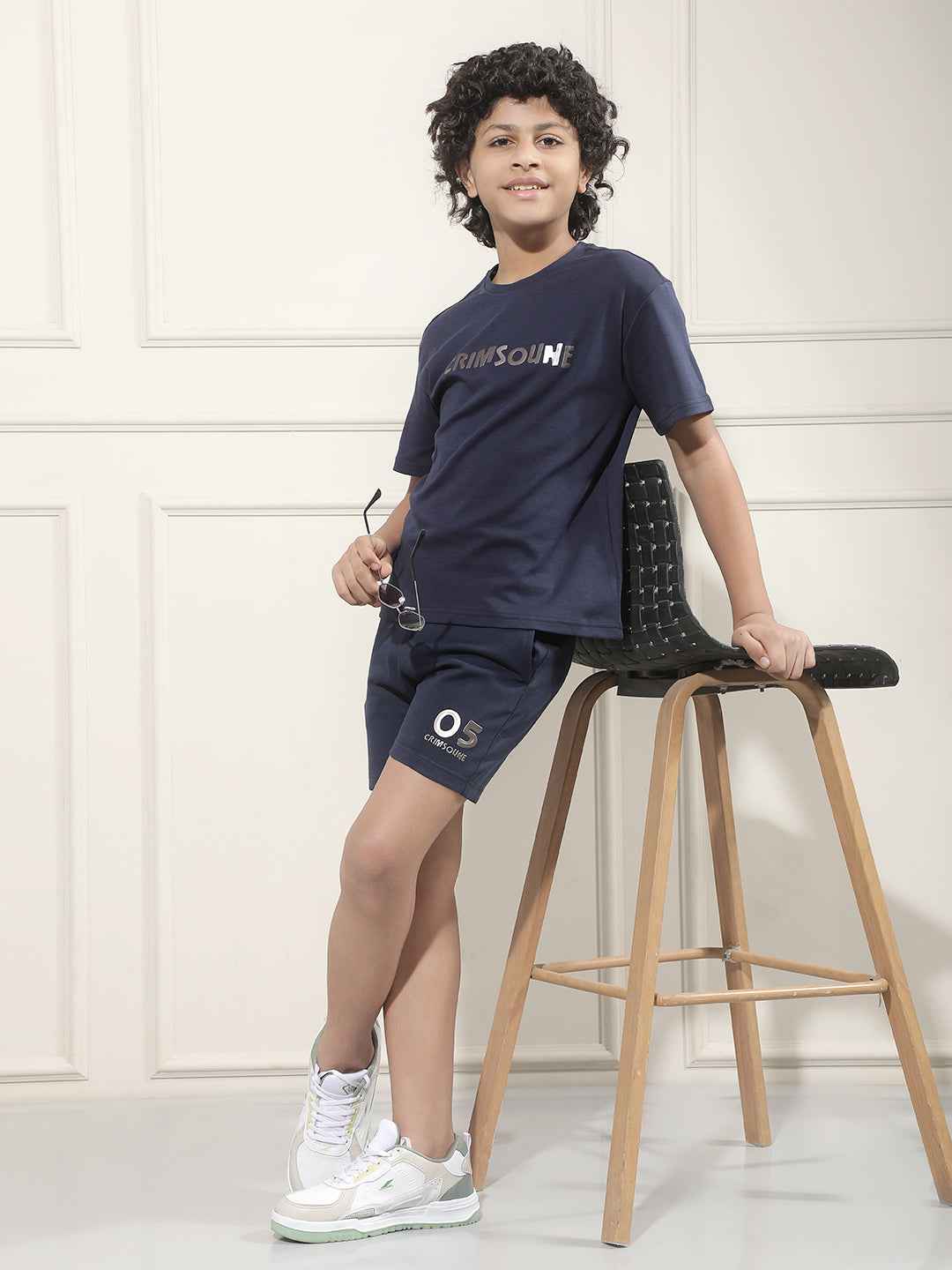 Navy Blue Typographic Print Shorts