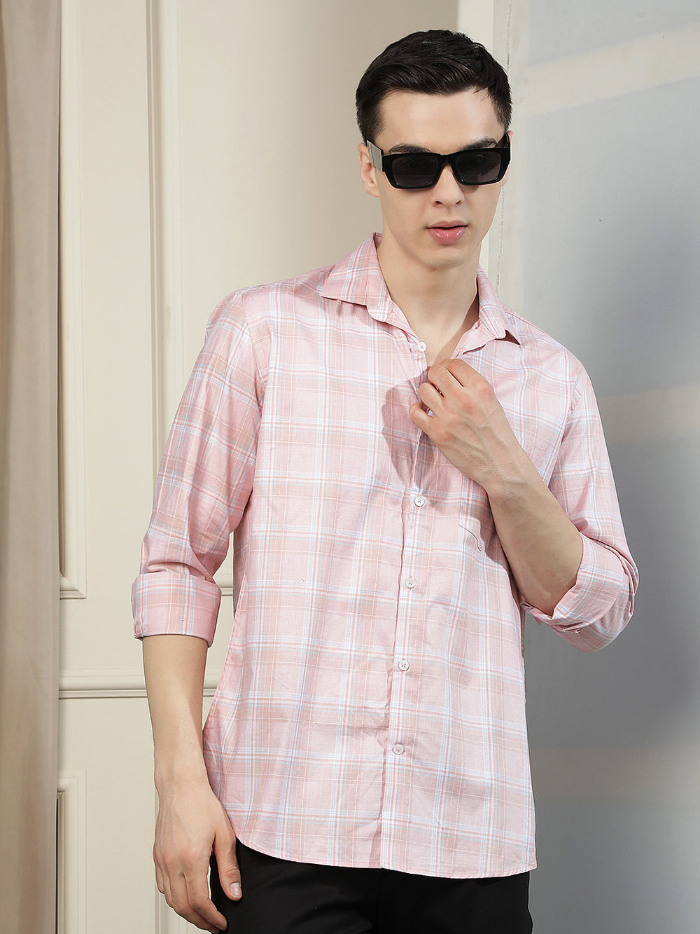 Pink Checked 100% Cotton Shirt