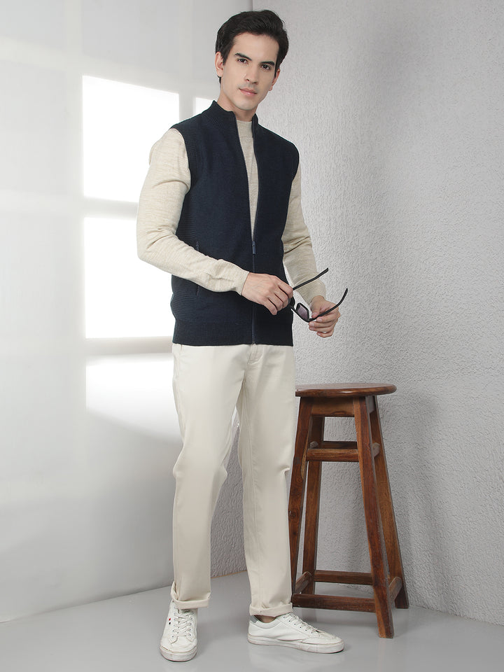 Navy Blue Sleeveless High Neck Sweater