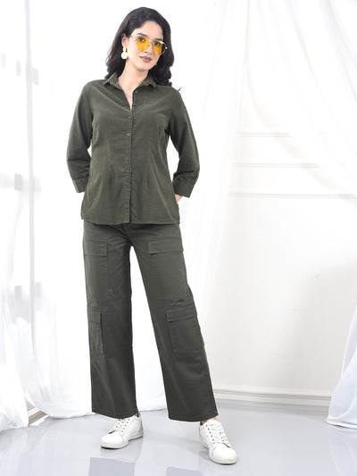 Olive Green Brushed Twill Slim Fit Shirt